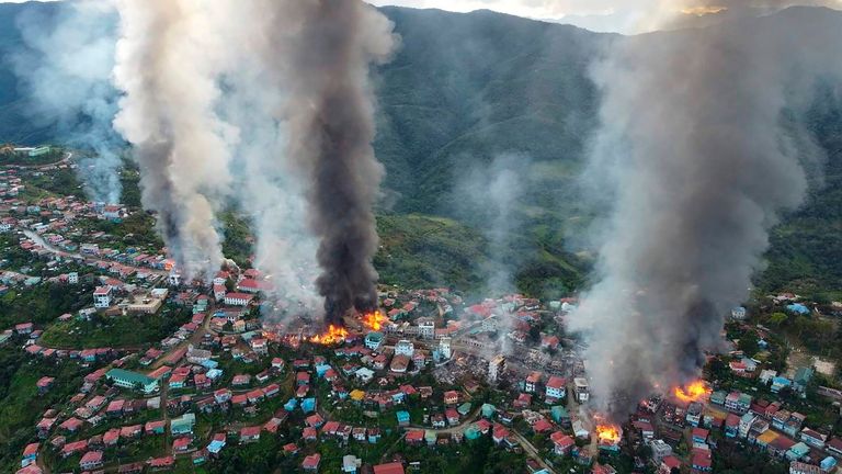 More than 160 buildings the northwestern Myanmar town, including three churches, were destroyed during the attack