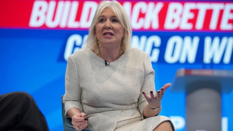 Culture Secretary Nadine Dorries on the main stage during the Conservative Party Conference in Manchester. Picture date: Tuesday October 5, 2021.