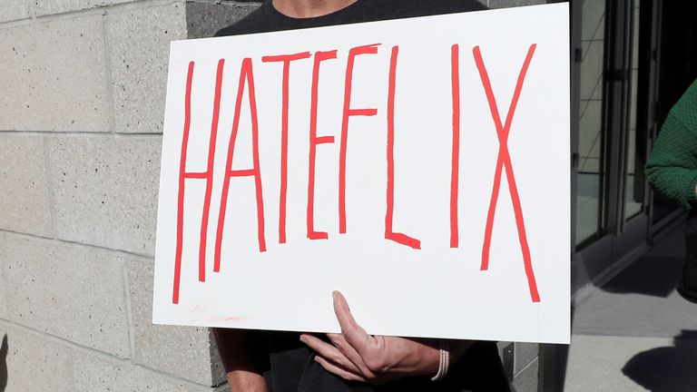 Dave Briggs, an American TV presenter, joined the protest outside Netflix&#39;s headquarters in California