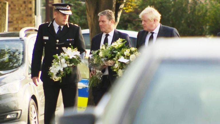 Prime Minister Boris Johnson and Labour leader Sir Keir Starmer visited Leigh-on-Sea, where MP Sir David Amess was stabbed at a constituency surgery.