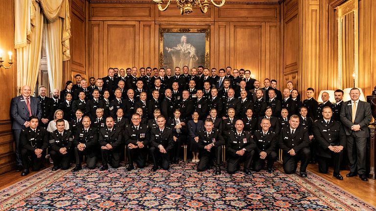 12/10/2021. London, United Kingdom. The Home Secretary, Priti Patel meets nominees for the Police Bravery Award at a reception held within Number 10 Downing Street. Picture by Tim Hammond / No 10 Downing Street

