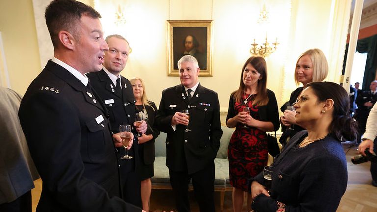 12/10/2021. London, United Kingdom. The Home Secretary, Priti Patel meets nominees for the Police Bravery Award at a reception held within Number 10 Downing Street. Picture by Tim Hammond / No 10 Downing Street

