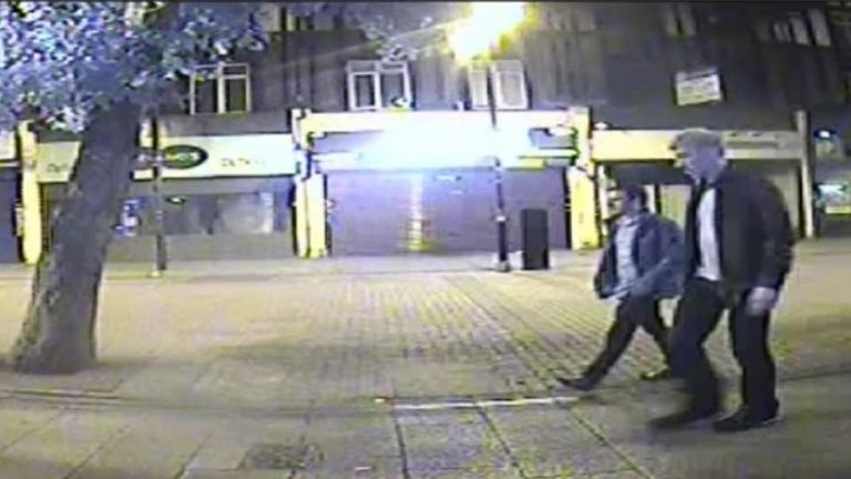 Handout CCTV image  dated 13/9/2015 issued by Metropolitan Police of Stephen Port (right) with 25-year-old Jack Taylor on their way to alleged serial killer&#39;s one-bedroom flat in Cooke Street, Barking which was shown to a jury at the Old Bailey. PRESS ASSOCIATION Photo. Issue date: Wednesday October 19, 2016. Port has pleaded not guilty to 29 offences against a total of 12 men - including four murders, seven rapes, four sex assaults and administering a substance with intent. See PA story COURTS Poison. Photo credit should read: Metropolitan Police/PA Wire..NOTE TO EDITORS: This handout photo may only be used in for editorial reporting purposes for the contemporaneous illustration of events, things or the people in the image or facts mentioned in the caption. Reuse of the picture may require further permission from the copyright holder. 