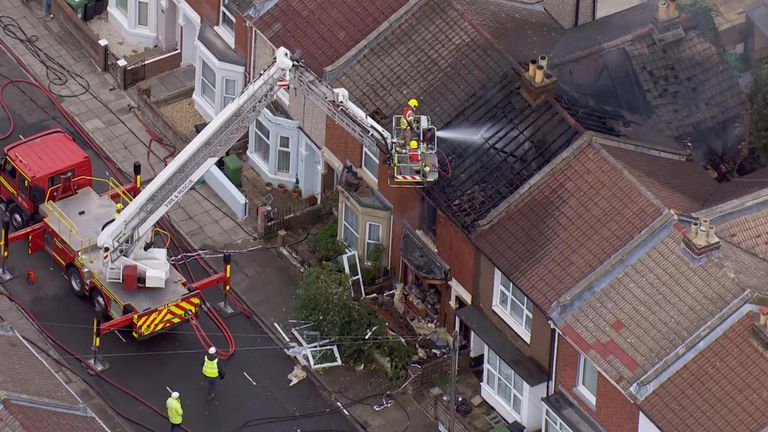 A man and woman are in a serious condition in hospital after a suspected explosion at a house in Portsmouth.
