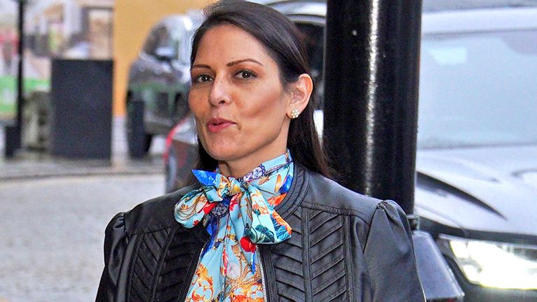 Home Secretary Priti Patel arrives at the Midland Hotel in Manchester ahead of Conservative party conference. Picture date: Saturday October 2, 2021.