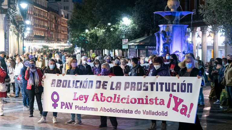 On 17 October, Spaniards took to the streets calling for an "Abolitionist Law" on prostitution. Pic AP