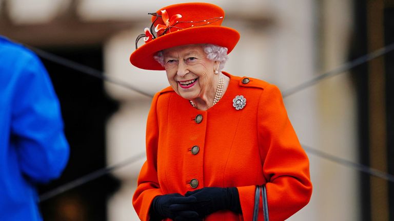 Britain&#39;s Queen Elizabeth attends the Commonwealth Games baton relay launch, outside Buckingham Palace in London, Britain October 7, 2021. Victoria Jones/Pool via REUTERS
