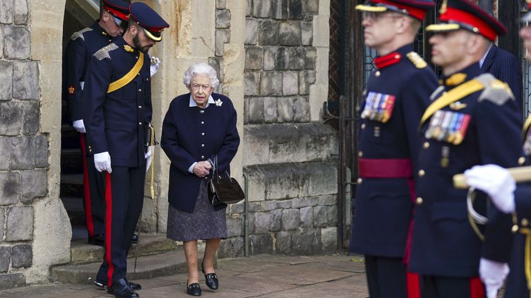 Queen Elizabeth II meets members of the Royal Regiment of Canadian Artillery at Windsor Castle. Picture date: Wednesday October 6, 2021.