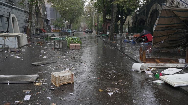 Debris is seen after heavy rainfall on the island of Sicily, in Catania, Italy, October 26, 2021. REUTERS/Antonio Parrinello
