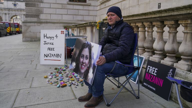 Richard Ratcliffe outside the Foreign Office in London. The husband of Nazanin Zaghari-Ratcliffe has gone on hunger strike for the second time in two years