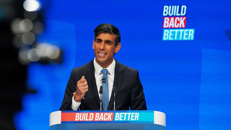 Chancellor of the Exchequer Rishi Sunak speaking at the Conservative Party Conference in Manchester. Picture date: Monday October 4, 2021.