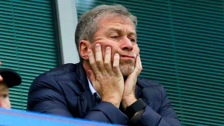 Abramovich is pictured in his box at Chelsea. Pic: AP