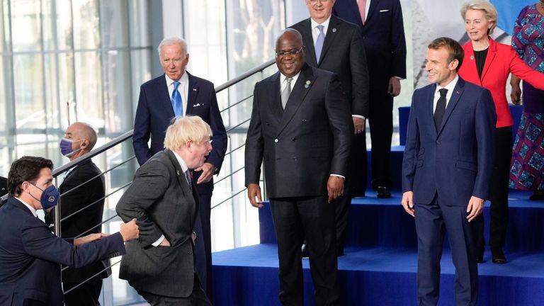 Boris Johnson and Emmanuel Macron meet at the G20 summit in Rome