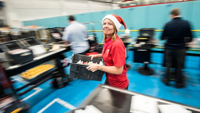 Royal Mail employee Jane Carroll at the Royal Mail Leeds Mail Centre as the company experience their busiest day of the year today in the run up to Christmas.13/12/2017
