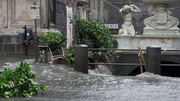 Almost half the annual rainfall expected in Sicily was dumped on the island in just a few hours on Sunday