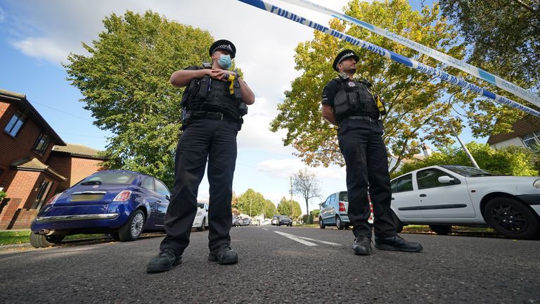 Police near the scene of Sir David Amess&#39; death in Essex