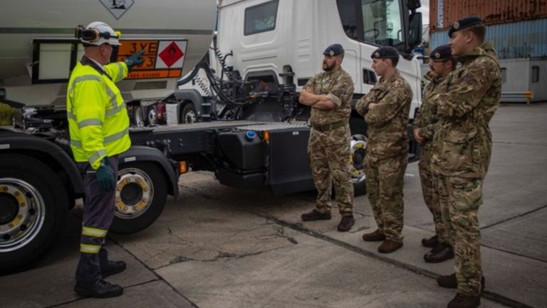 Soldiers have been training to deliver fuel to help the UK&#39;s delivery driver shortage. Pic: MOD