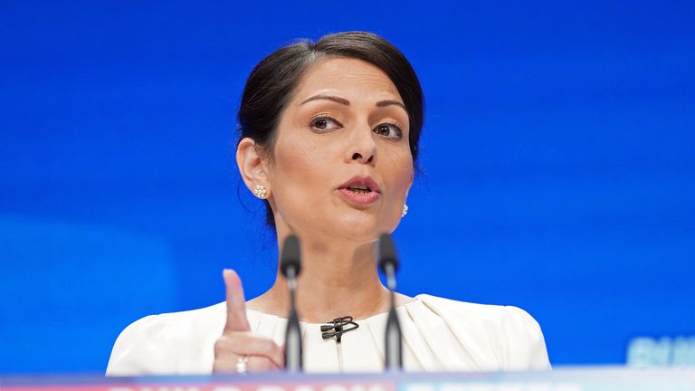 Home Secretary Priti Patel speaks at the Conservative Party Conference in Manchester. Picture date: Tuesday October 5, 2021.