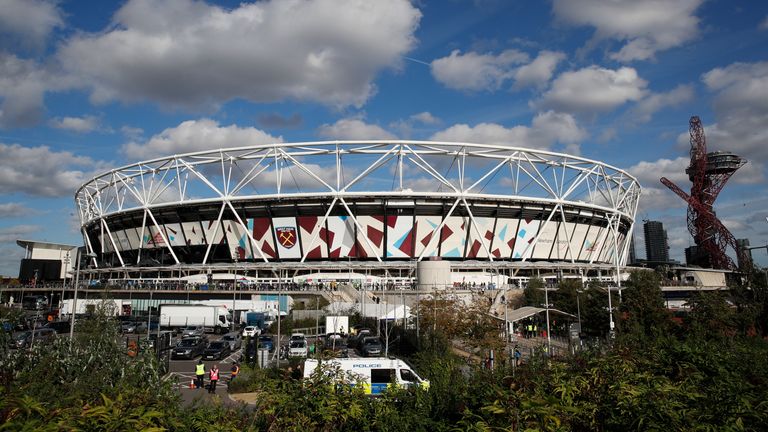 London Stadium, London, Britain - October 24, 2021 General view outside the stadium before the match Action Images via Reuters/Paul Childs EDITORIAL USE ONLY.