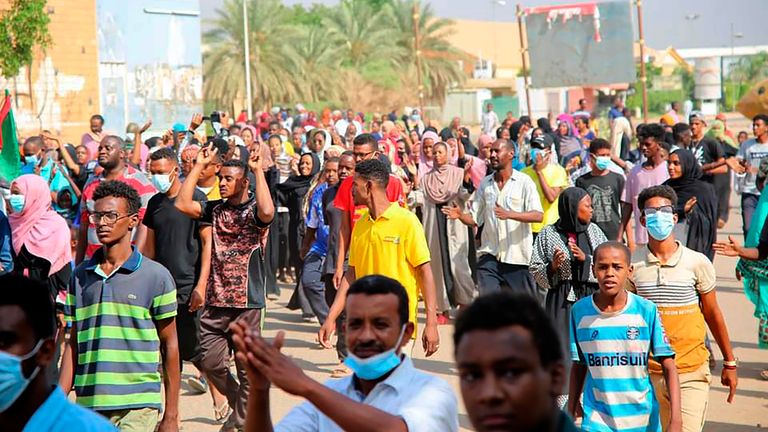 Thousands of pro-democracy protesters take to the streets to condemn a takeover by military officials in Khartoum, Sudan, Monday Oct. 25, 2021.
PIC:AP