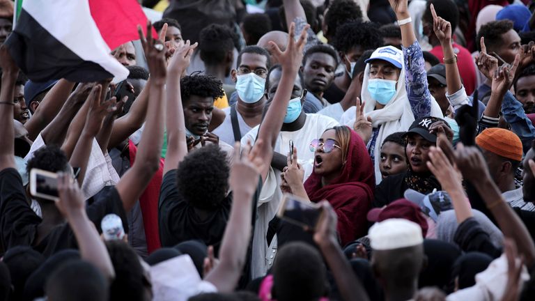 Crowds gathered on Saturday afternoon in the capital of Khartoum and its twin city Omdurman
