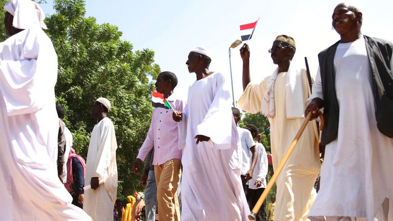 Sudanese protesters take part in a rally demanding the dissolution of the transitional government last week
