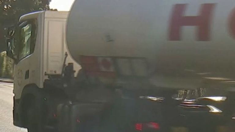 Fuel tanker being driven by military