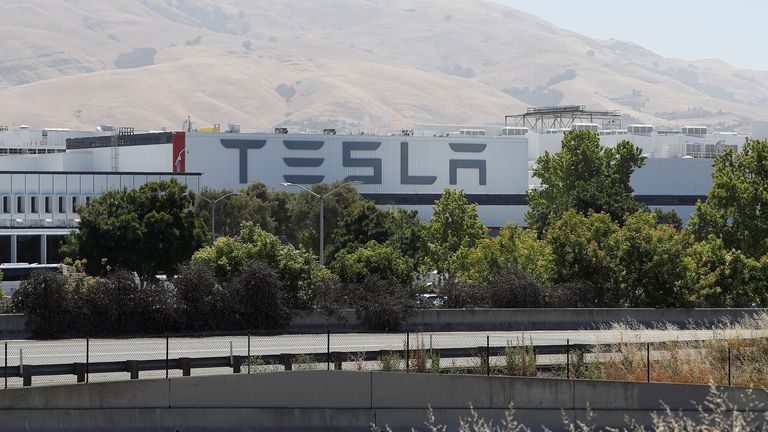 The Tesla factory is seen in Fremont, California, 
