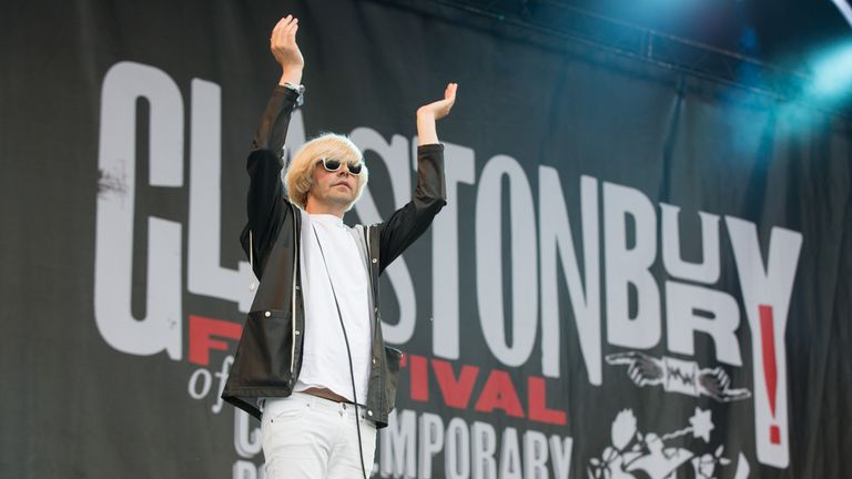 Singer Tim Burgess of The Charlatans performs at Glastonbury Festival on 26 June 2015. Pic: Jim Ross/Invision/AP


