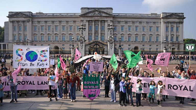 Les enfants remettent la pétition de la campagne Wild Card - signée par 100 000 personnes, au palais de Buckingham