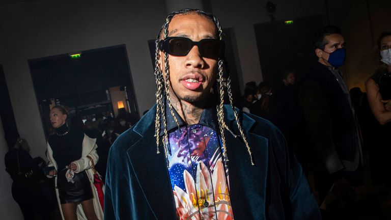 Tyga poses for photographer prior to the Lanvin Spring-Summer 2022 ready-to-wear fashion show presented in Paris, Sunday, Oct. 3, 2021. Pic: Vianney Le Caer/Invision/AP