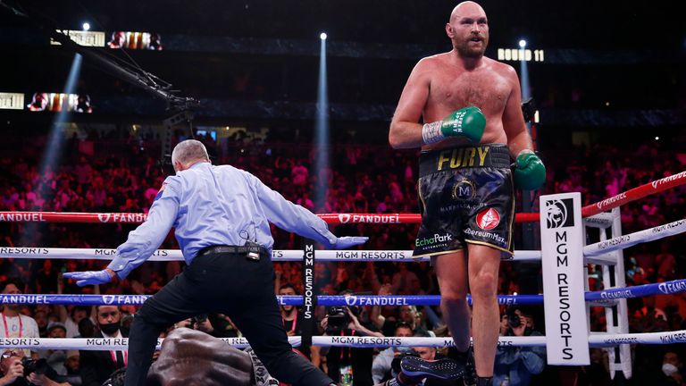 Fury ended the bout in the penultimate round. Pic: AP