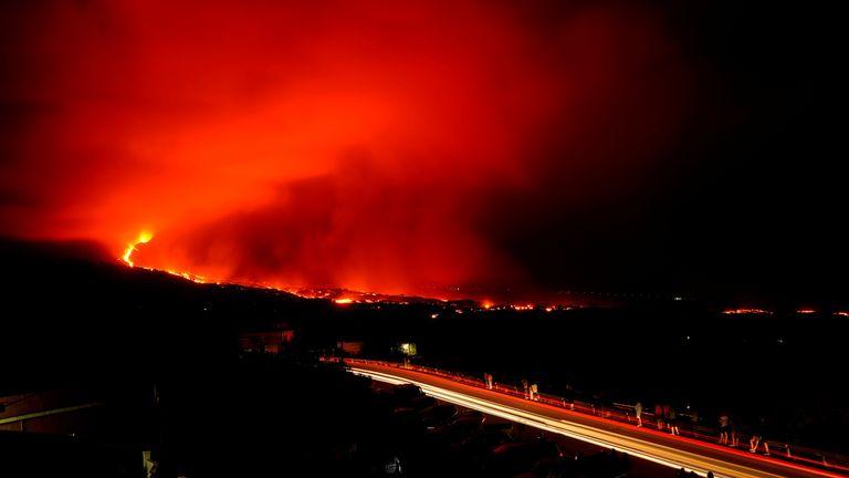 The Cumbre Vieja volcano continues to erupt on the Canary Island of La Palma, as seen from Tajuya, Spain, October 9, 2021. REUTERS/Juan Medina  