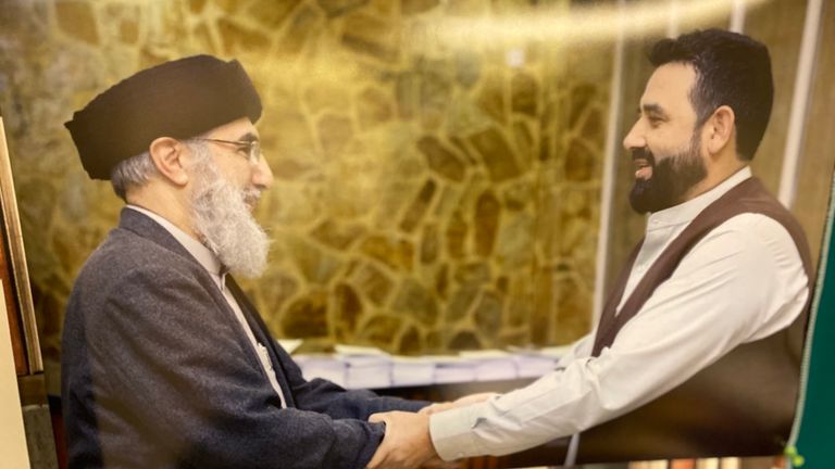 Waheed Totakhyl has this picture on his office wall of him meeting Gulbuddin Hekmatyar, aka the &#39;Butcher of Kabul&#39;
