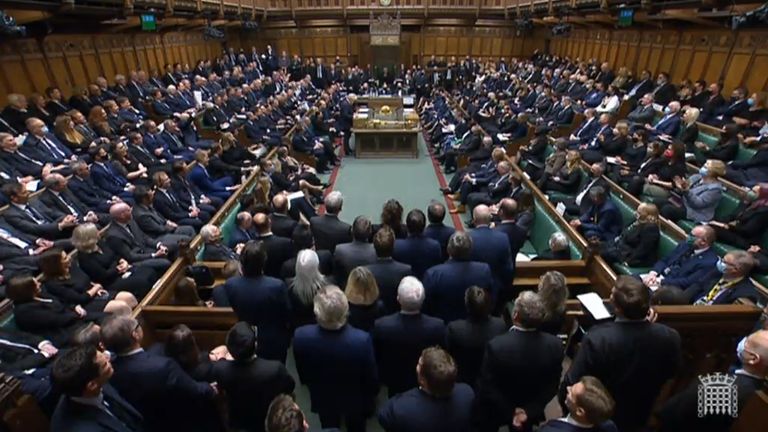 Prime Minister Boris Johnson speaks in the chamber of the House of Commons, Westminster, as MPs gather to pay tribute to Conservative MP Sir David Amess, who died on Friday after he was stabbed several times during a constituency surgery in Leigh-on-Sea, Essex.
