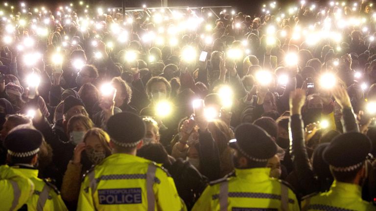 File photo dated 13/3/2021 of people in the crowd turn on their phone torches as they gather in Clapham Common, London, for a vigil for Sarah Everard. Former Metropolitan Police officer Wayne Couzens, 48, will appear at the Old Bailey in London, on the first day of a two-day sentence hearing after pleading guilty to the kidnap, rape and murder of Sarah Everard. Issue date: Wednesday September 29, 2021.