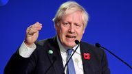 Britain&#39;s Prime Minister, Boris Johnson speaks during the "Accelerating Clean Technology Innovation and Deployment" session at the UN Climate Change Conference (COP26) in Glasgow, Scotland, Britain November 2, 2021. Jeff J Mitchell/Pool via REUTERS