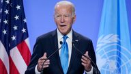 President Joe Biden speaks during a news conference at the COP26 U.N. Climate Summit, Tuesday, Nov. 2, 2021, in Glasgow, Scotland. (AP Photo/Evan Vucci)