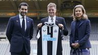 Club director Amanda Staveley and husband Mehrdad Ghodoussi (left) with newly appointed Newcastle United manager Eddie Howe after a press conference at St. James&#39; Park, Newcastle upon Tyne. Picture date: Wednesday November 10, 2021.
