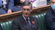Leader of the House of Commons Jacob Rees-Mogg listens to a speaker in the House of Commons in London, during a emergency debate relating to standards.
