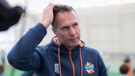 Former England cricket captain Michael Vaughan is interviewed regarding the Australian ball tampering scandal during an All Stars cricket training session at Edgbaston, Birmingham.
