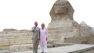 The Prince of Wales and The Duchess of Cornwall during a visit to the Great Sphinx of Giza, on the third day of their tour of the Middle East. Picture date: Thursday November 18, 2021.