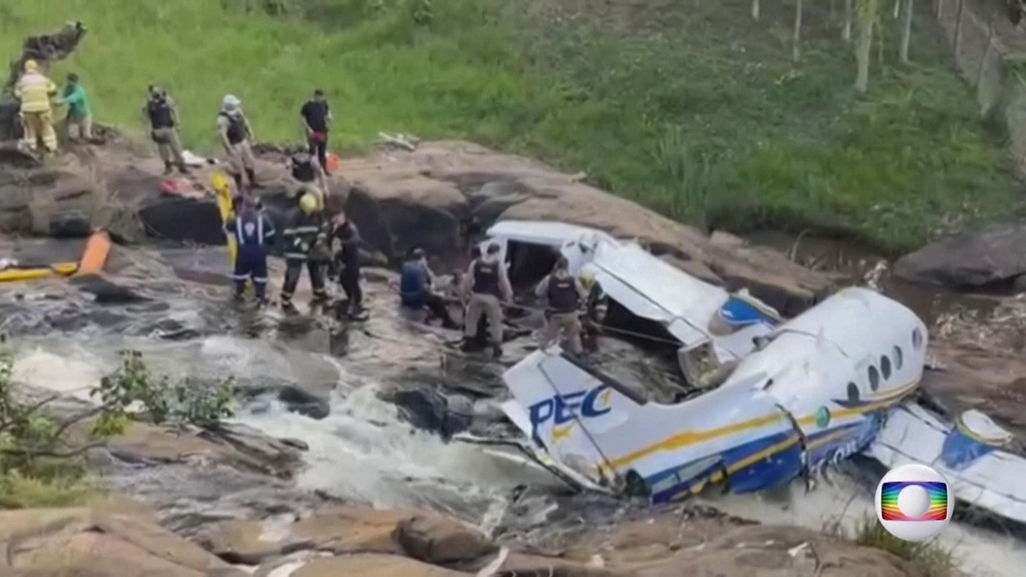 The wreckage of a small airplane that crashed with Brazilian country singer  Marilia Mendonca, 26, aboard lies near a waterfall area in Piedade de  Caratinga, state of Minas Gerais, Brazil, November 5