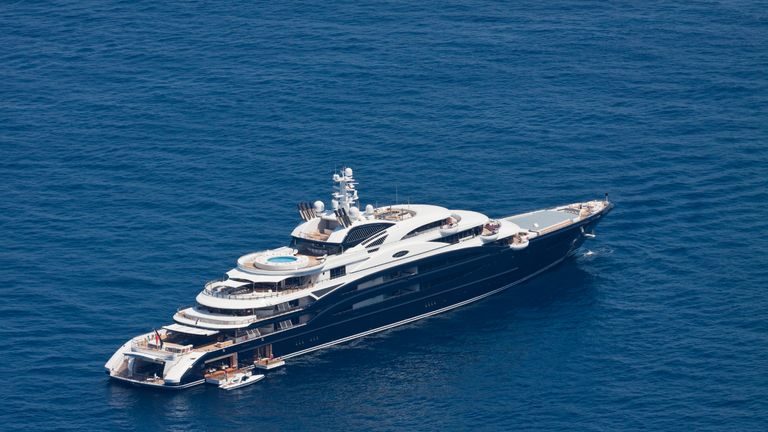 Capri, Italy - August 20, 2011: The Fincantieri mega yacht SERENE moored in a bay of the isle of Capri, Italy. The motoryacht Serene (134 mt) is the largest yacht ever built in Italy and one of the most largest yachts in the world.