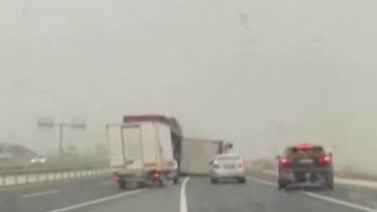 Lorries blown over by high winds in Turkey
