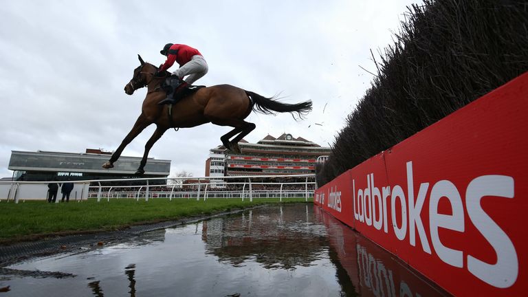 Ahoy Senor ridden by jockey Derek Fox on their way to winning the Ladbrokes John Francome Novices&#39; Chase during Ladbrokes Trophy Day, part of the Ladbrokes Winter Carnival at Newbury Racecourse. Picture date: Saturday November 27, 2021. See PA story RACING Newbury. Photo credit should read: Steven Paston/PA Wire. RESTRICTIONS: Use subject to restrictions. Editorial use only, no commercial use without prior consent from rights holder.