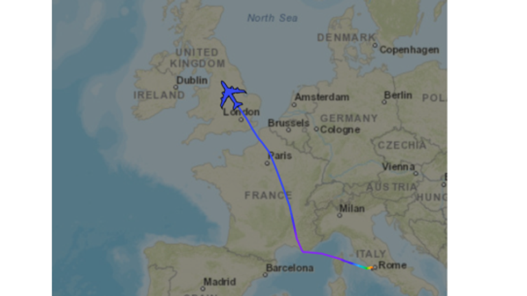 This image shows the position of Air Force One as it travelled towards Glasgow at 10.20 this morning.