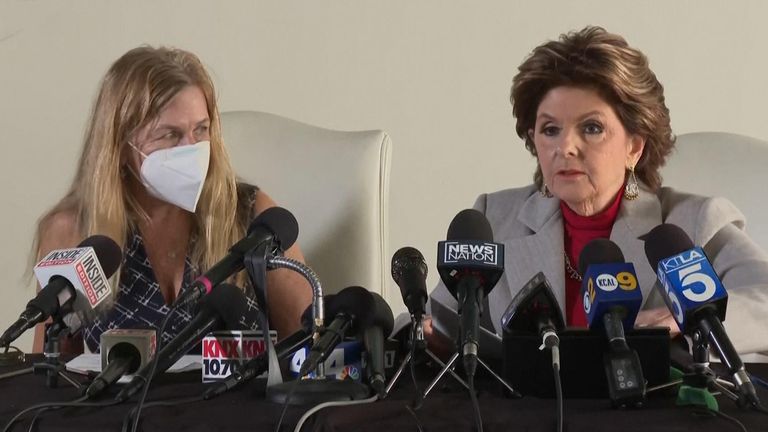 Mamie Mitchell (left) holds a news conference about what happened on day of the Alec Baldwin shooting