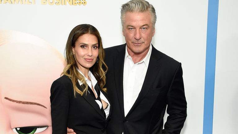 Actor Alec Baldwin, right, and wife Hilaria Baldwin attend the world premiere of 