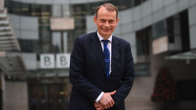 Presenter Andrew Marr outside BBC Broadcasting House in central London.